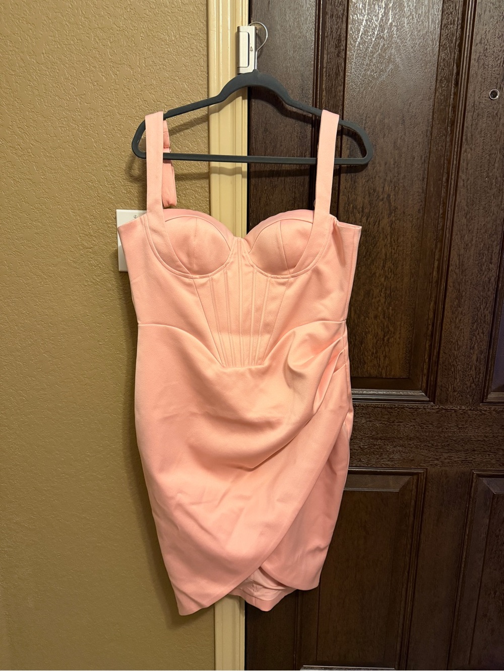 Lavish Alice Peach Pink Bustier Tulip Mini Dress